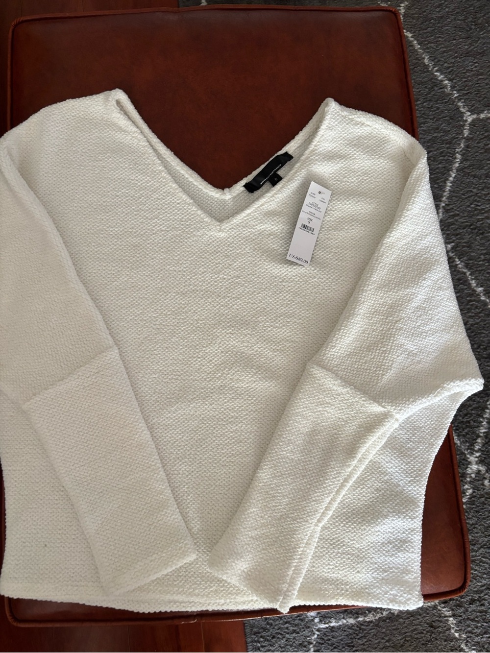 White House Black Market Ivory Chenille V-Neck Textured Knit Sweater